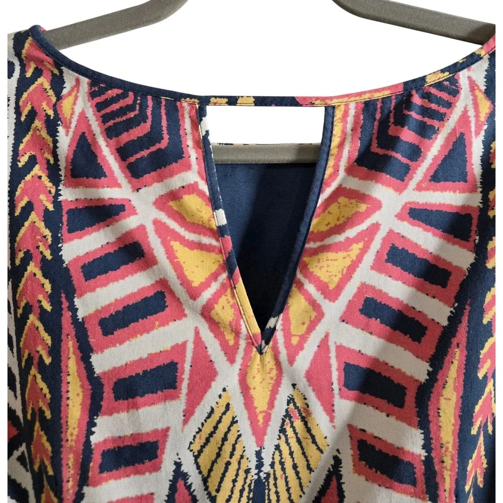 Adrianna Papell Chic Tribal Print Sheath Dress Geometric Cutout Cap Sleeve Sz 12